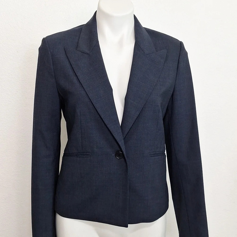 BCBGMaxAzria Navy Blue Wool Blend Notch Lapel Preppy Academia Blazer Size S